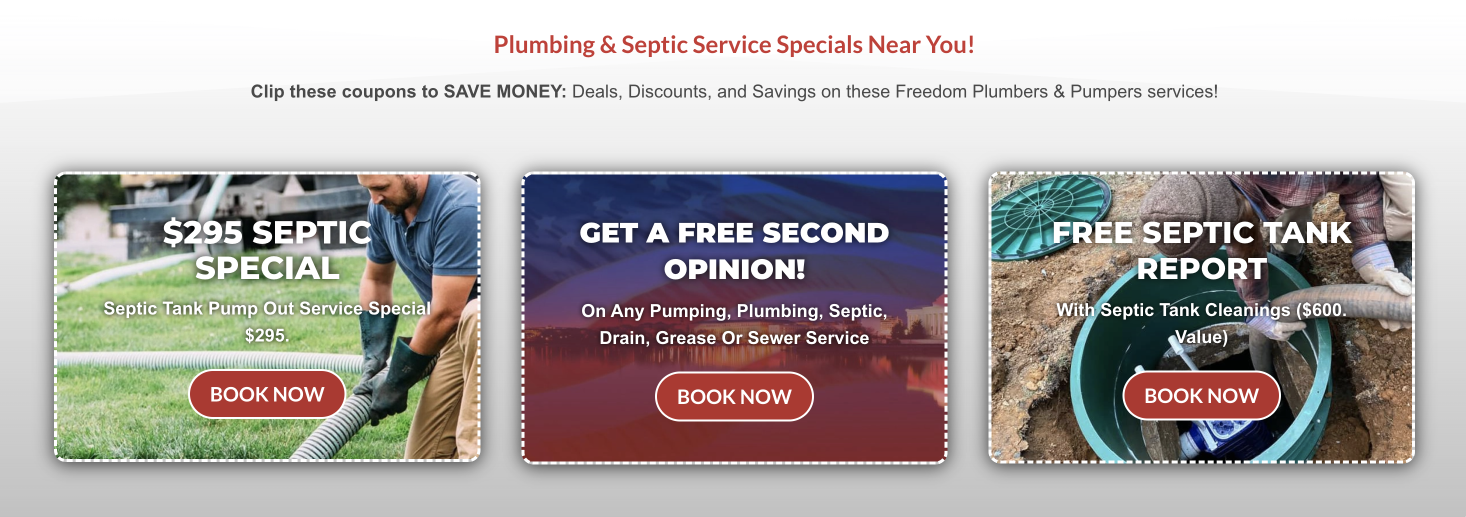 Free Septic Inspection | Freedom Septic Services VA 3 plumbing service savings coupons